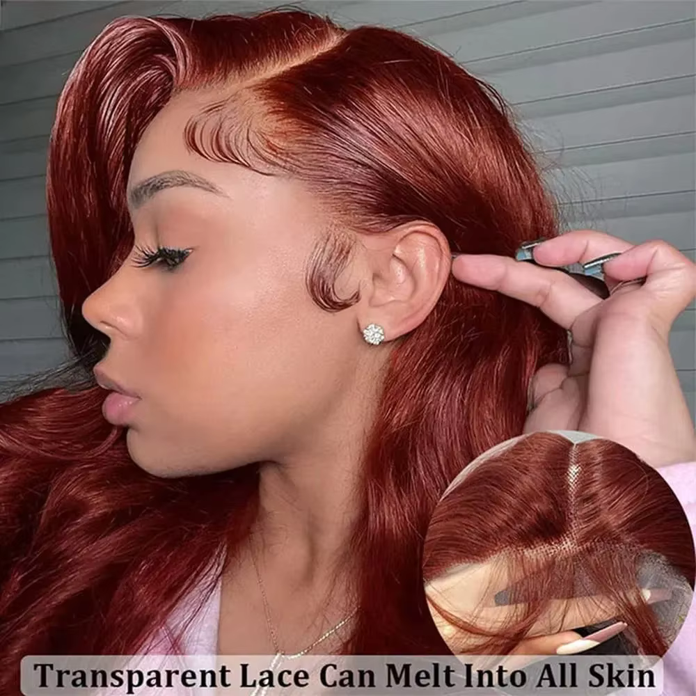 Perruque Lace Frontal Wig Body Wave naturelle, cheveux humains, brun rougeâtre, 13x4, Hd, 13x6, pre-