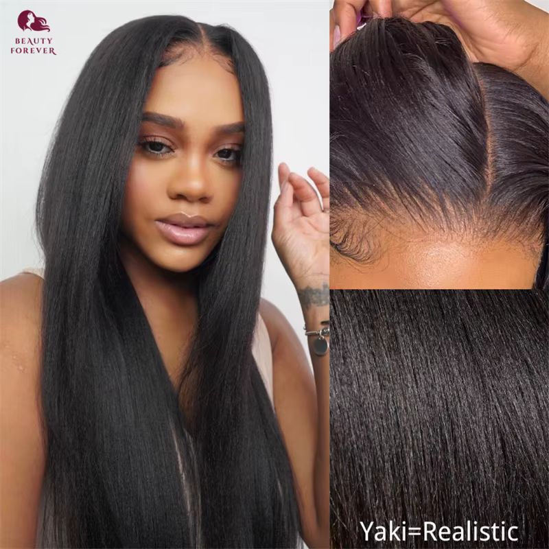 Beautyforever brésilien Yaki droite sans colle perruque de cheveux humains 7x5 Bye Bye noeuds porter