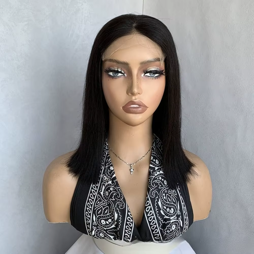 Haute qualité 5x5 avant dentelle vrais cheveux colle naturelle Bob perruque cheveux humains adhésif