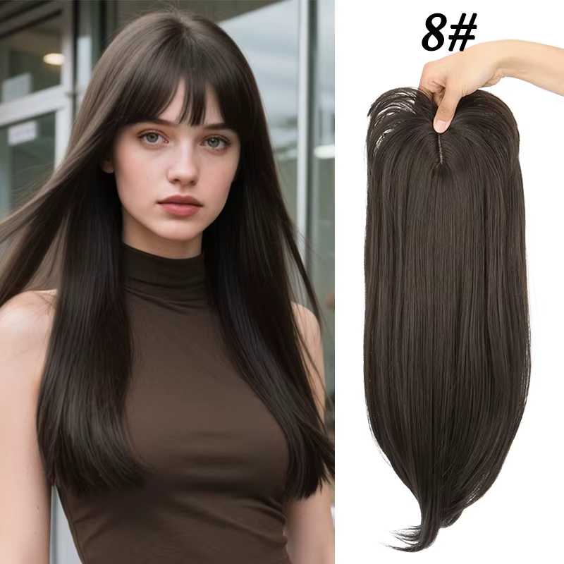 Topper synthétique pour cheveux raides 50 cm | Haut de la couverture de la tête, pièce à clipser |
