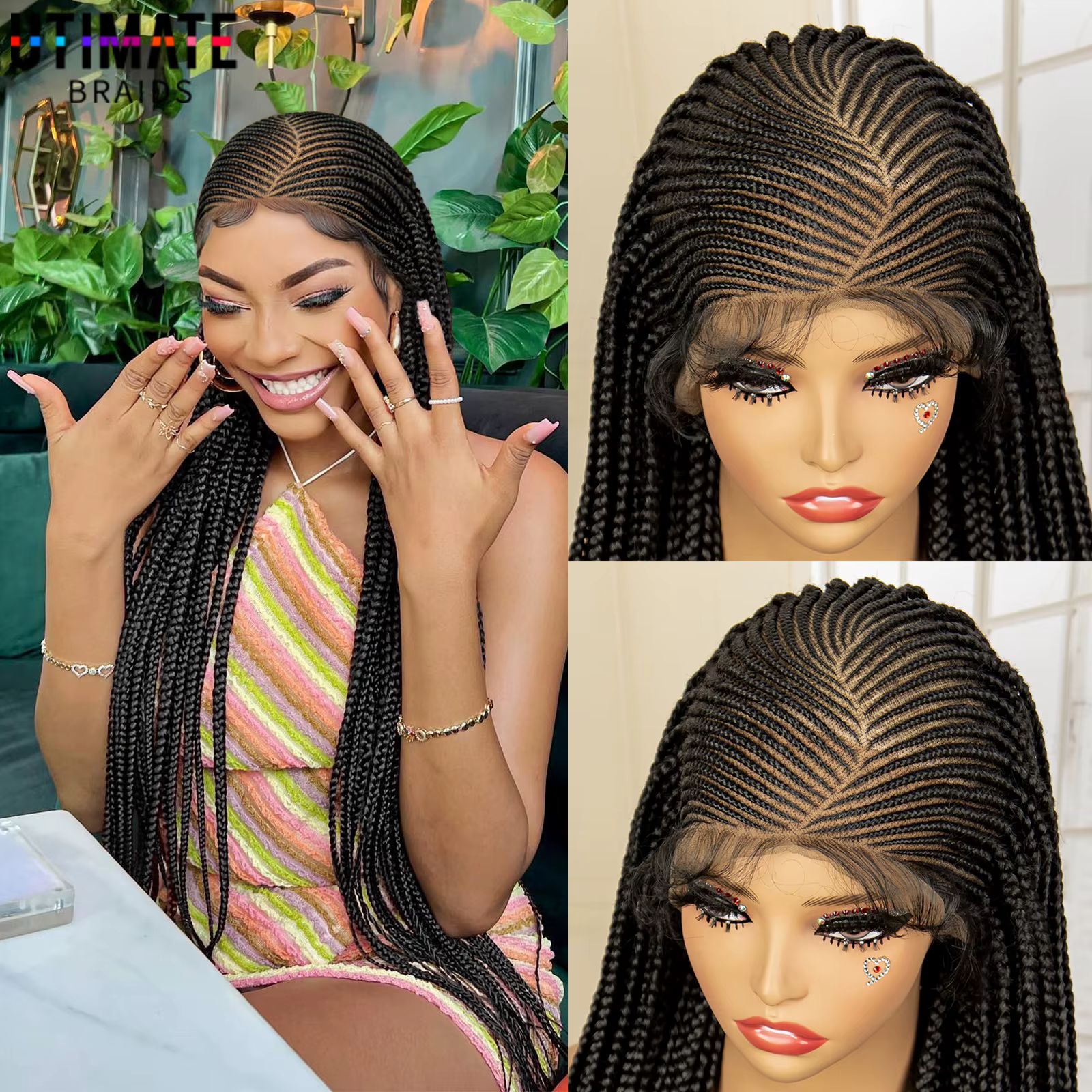 Perruques tressées Afro synthétiques pleine dentelle, tresses au dos sans nœuds en boîte pour femmes