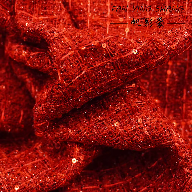 Le tissu tweed à carreaux rouges pour manteau bricolage