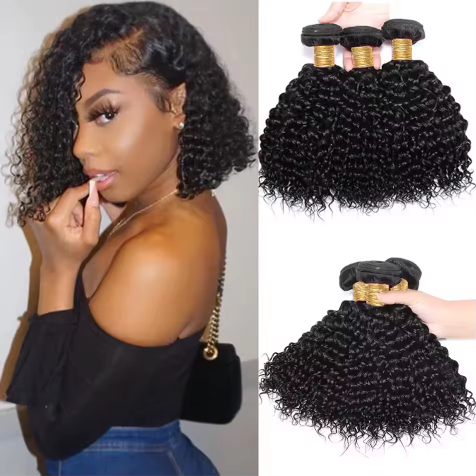 Cheveux Afro courts crépus bouclés 3 paquets traiter cheveux indiens crus 100% vierge Tissage Extens