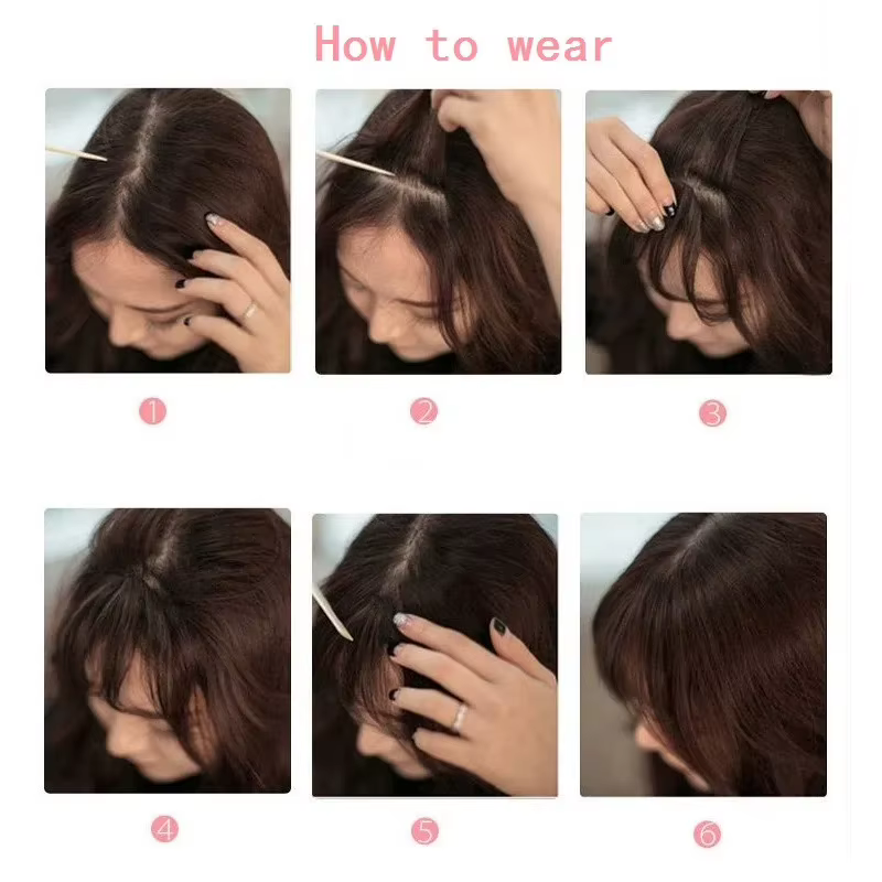 Frange synthétique invisible, extension de cheveux, frange avant, postiche, noir, brun, accessoires