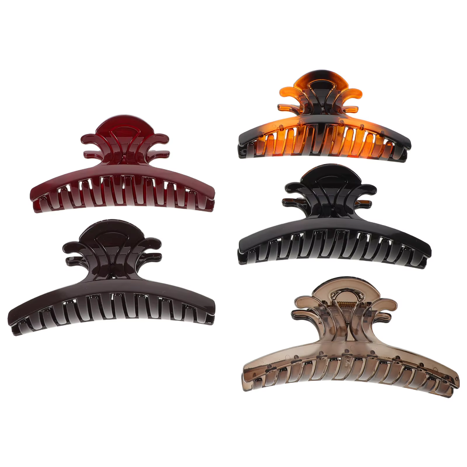 Lot de 5 grandes pinces à cheveux en plastique bordeaux, noir, brun foncé, gris transparent, antidér