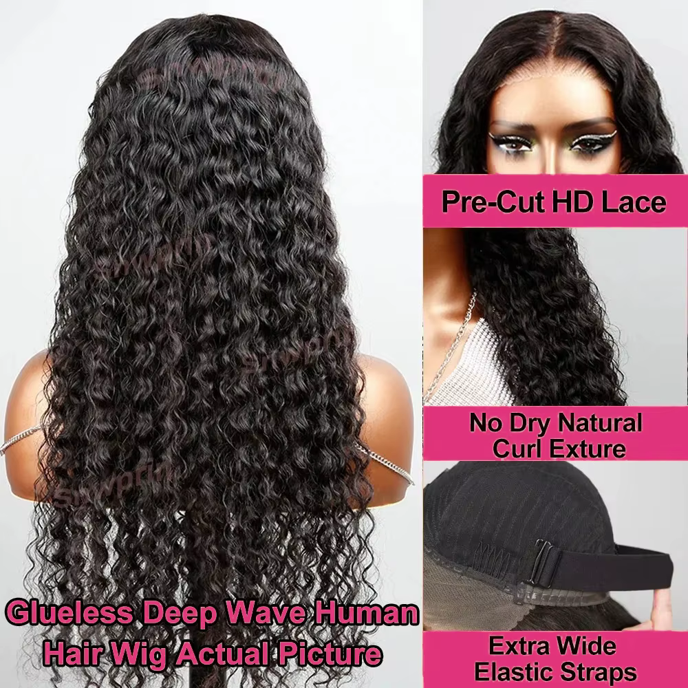 Perruque sans colle 7x5 Wear Go, 30-34 pouces, perruque frontale Deep Wave 13x6 sans colle HD, perru