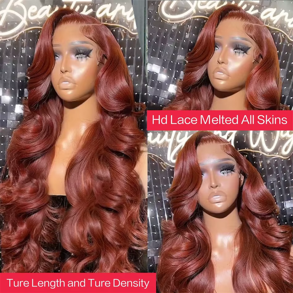 Perruque Brésilienne Naturelle Cheveux Humains Brun Rougeâtre, 13x6, 13x4, HD Transparent, 4x4, 5x5,