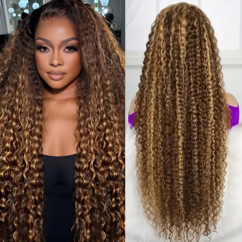 Perruques Lace Front en Cheveux Humains 30-40 Pouces 13x4/13x6 HD P4/27 Blond Miel Ombré Deep Wave P