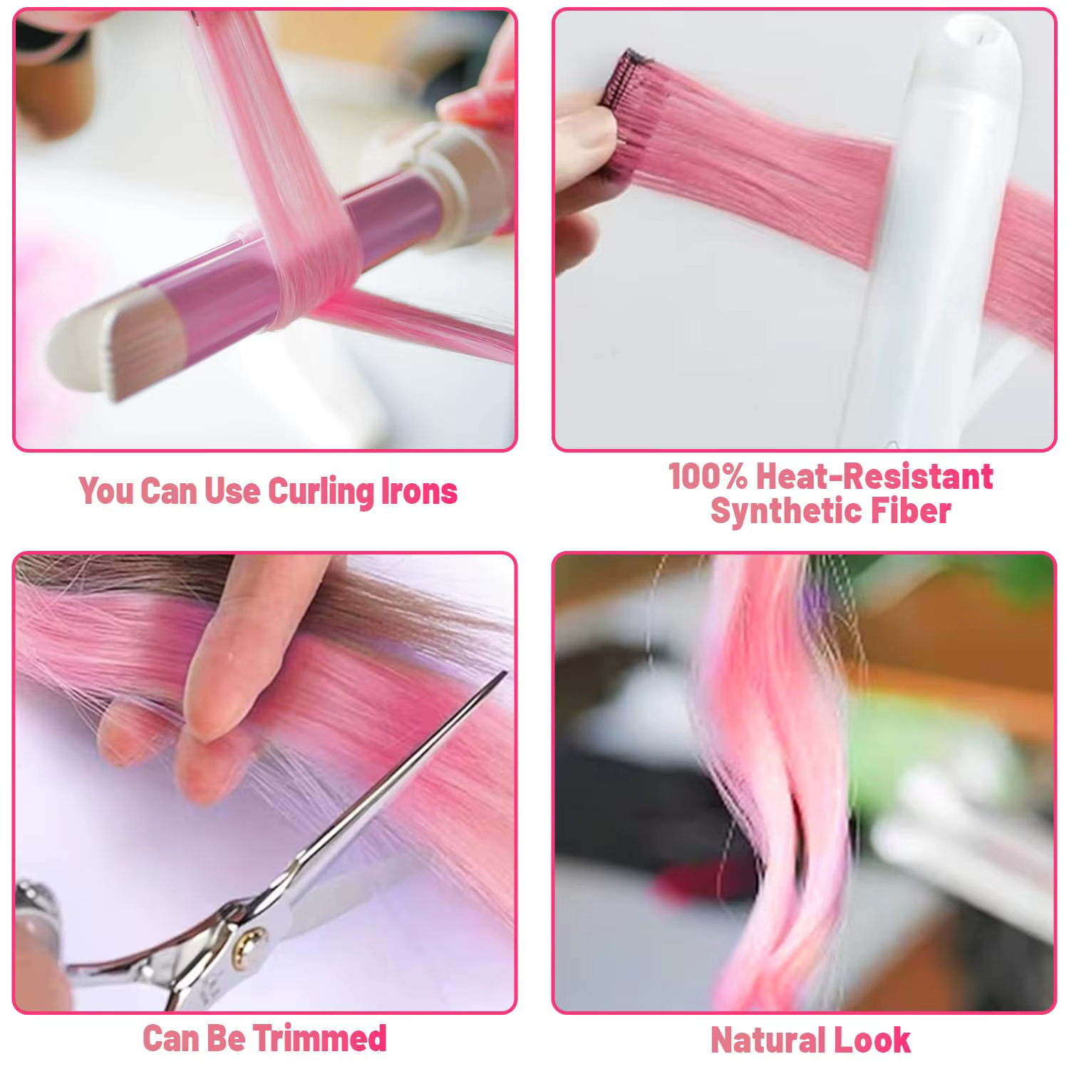 Extensions capillaires synthétiques noires longues et lisses, 10 pièces, postiches à reflets colorés