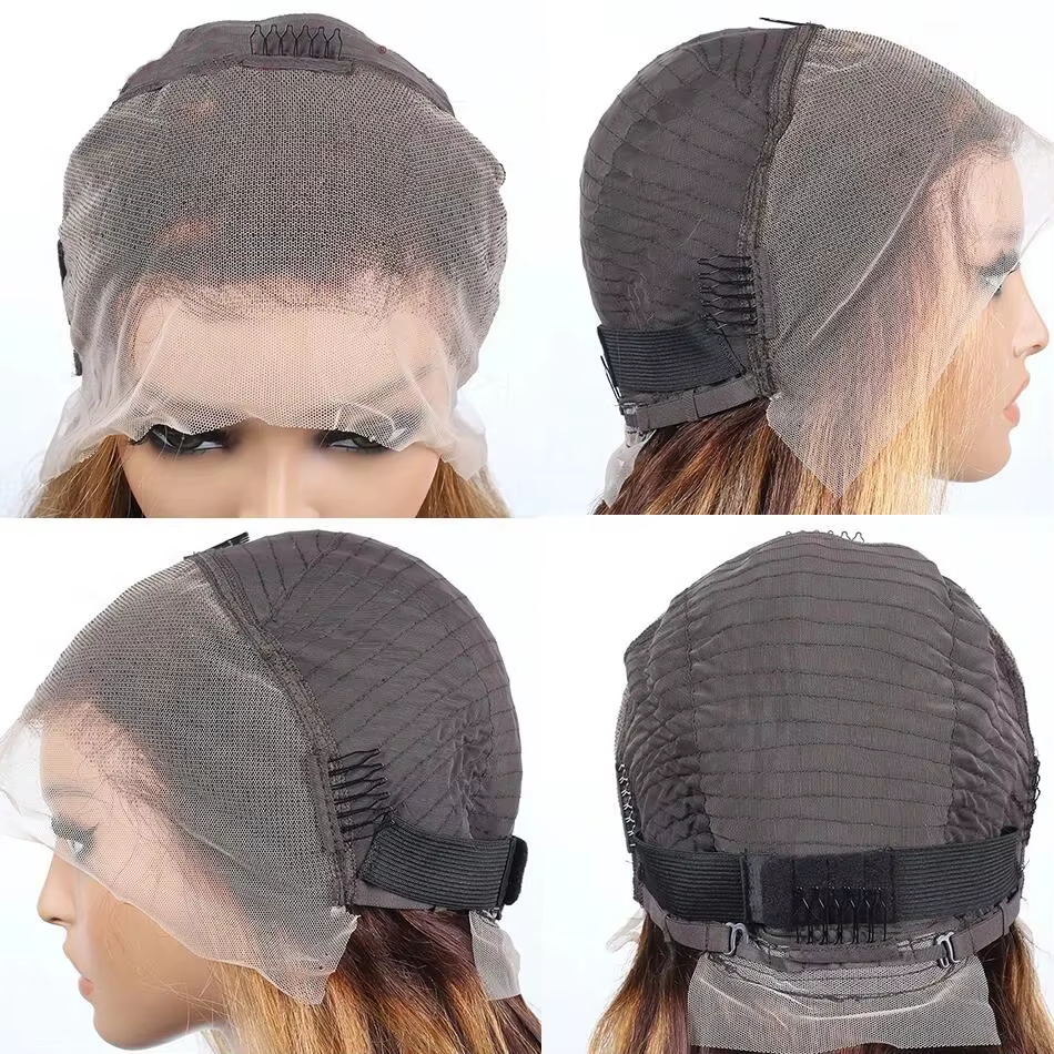 Perruque courte ondulée 4/27 en cheveux humains, perruque frontale HD 13x4 en dentelle complète, qua