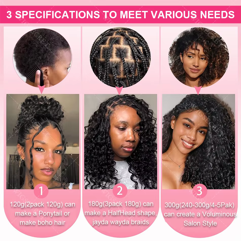 Mèches de cheveux humains bouclés style birman pour crochet, tresses invisibles sans nœuds, cheveux 