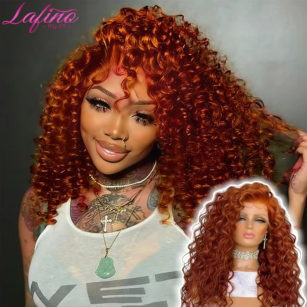 Perruques Lace Front Lafino Water Wave Ginger Orange en Cheveux Humains Colorés 350, Perruque Humain