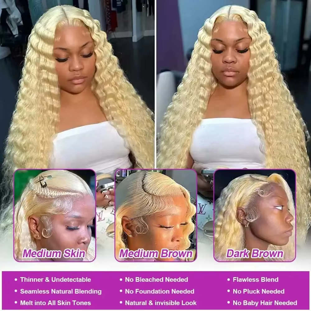 34 40 pouces miel blond 613 HD dentelle frontale perruque 13x6 bouclés perruques pré-plumées lâche v