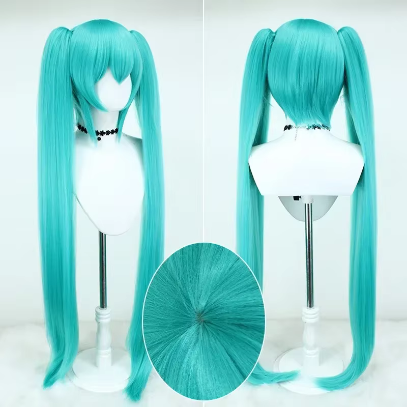 Perruque de cosplay Anime Hatsune Miku, perruque en fibre synthétique double queue de cheval de 110 