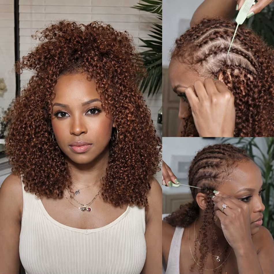 Cheveux humains bouclés crépus bruns pour crochet, invisibles, sans nœuds, pré-séparés, petites spir