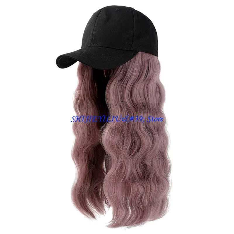 E21F – casquette Baseball avec Extensions cheveux pour femmes, perruque longue ondulée bouclée, chap