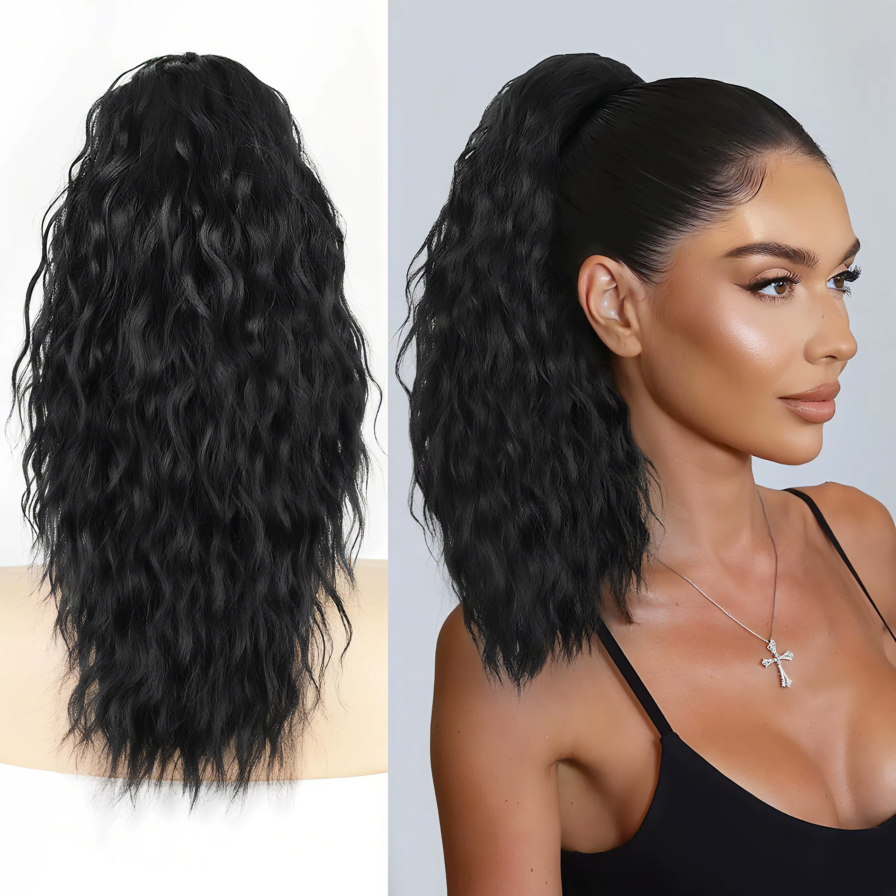 Extension de queue de cheval à pince à griffes pour femmes Extensions de cheveux longs ondulés pince