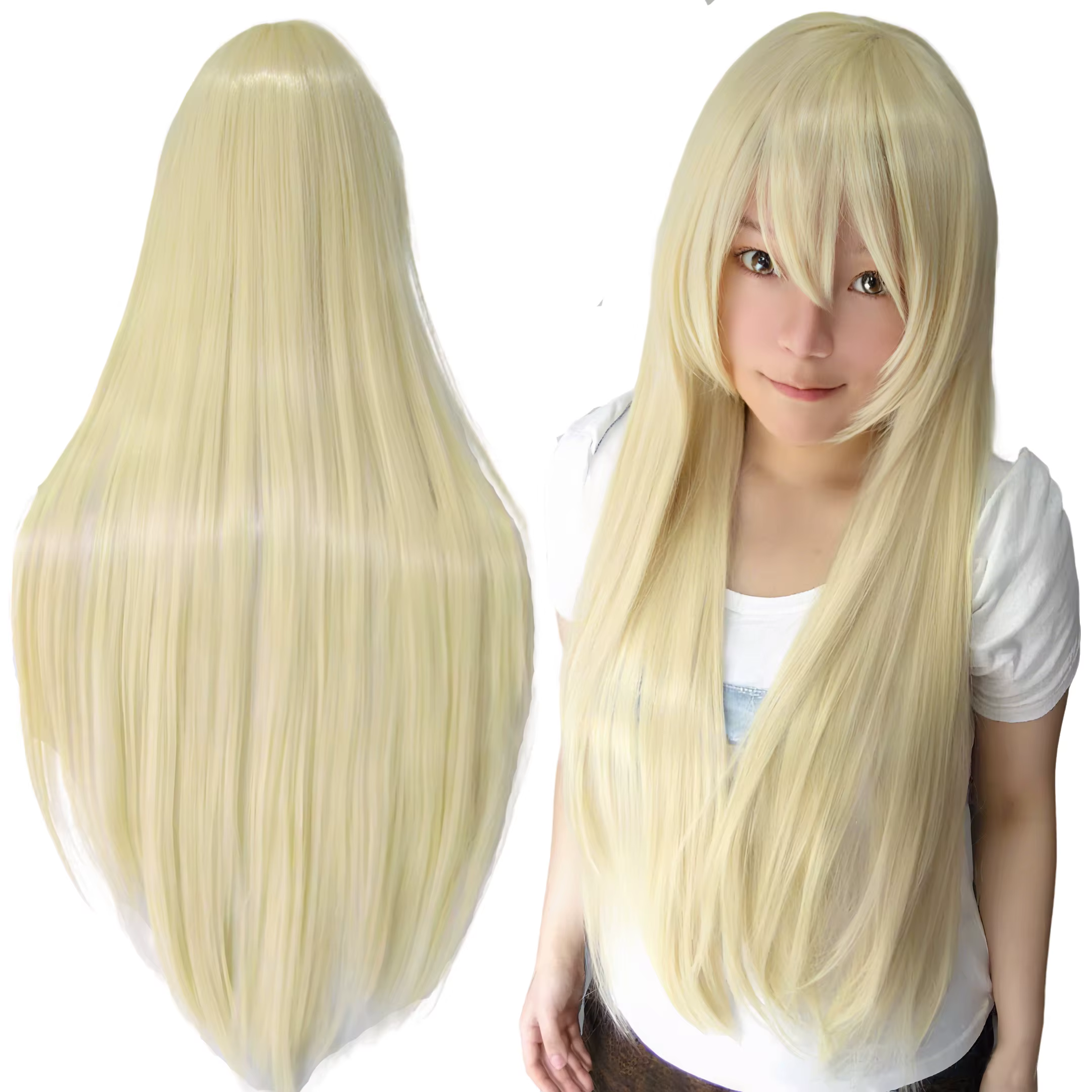 Perruque de Cosplay synthétique lisse de 80cm, postiche Lolita blanche violette verte argent rose av