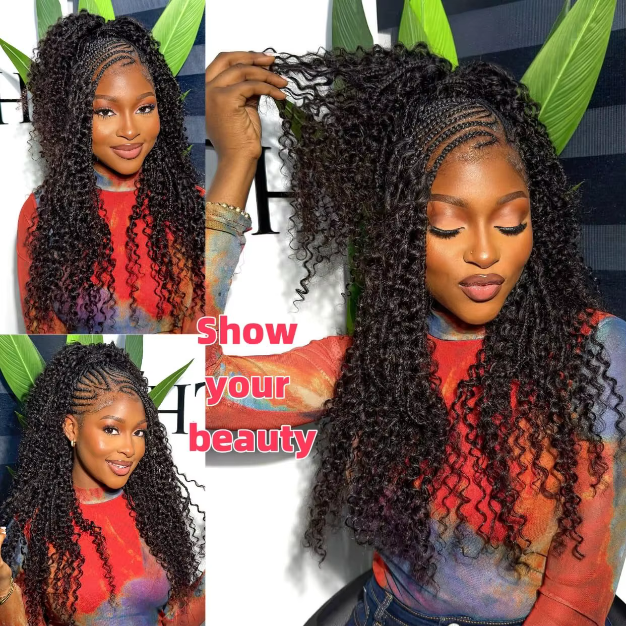Extensions de cheveux humains au Crochet pré-séparés sans nœuds, cheveux crépus bouclés, plumes au C