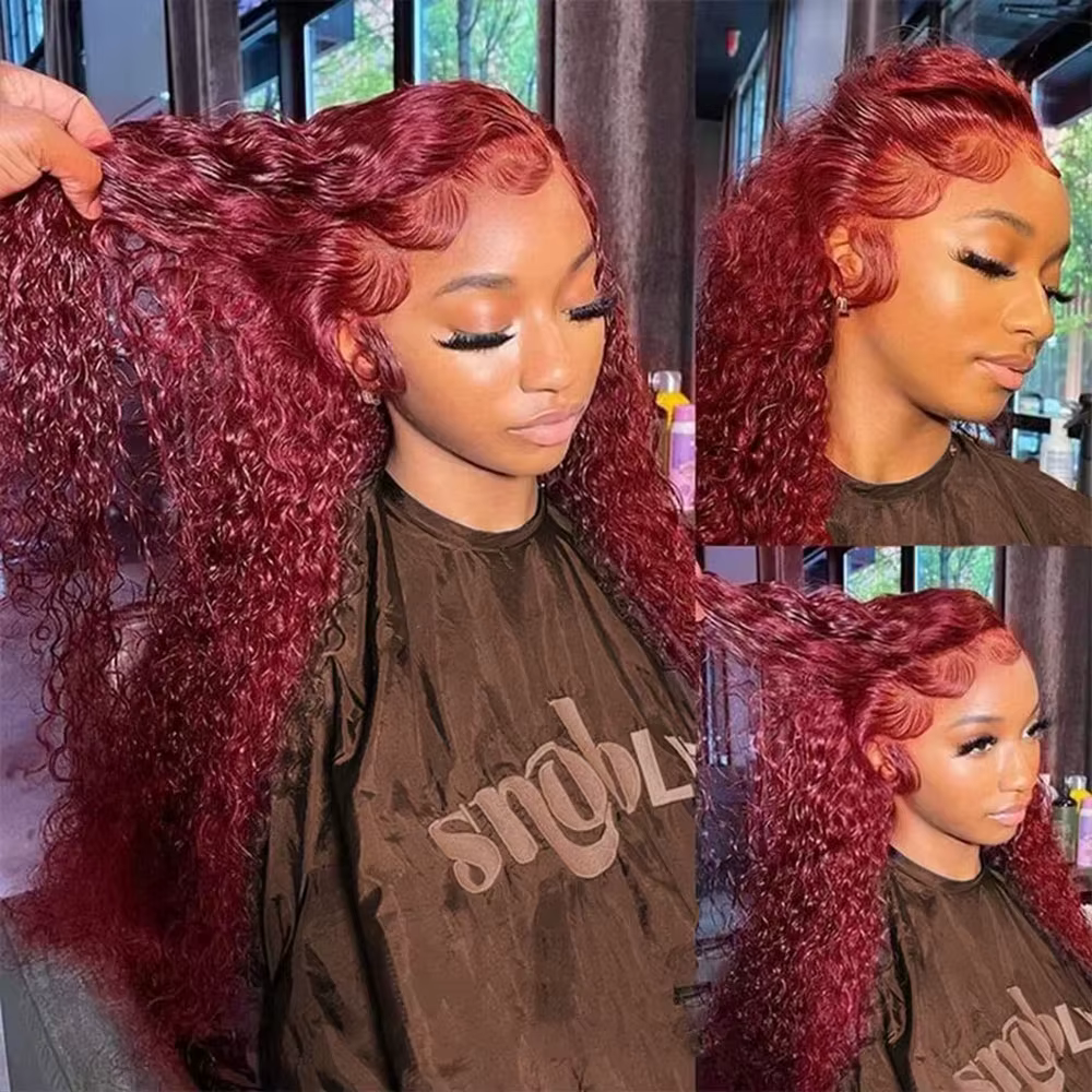 250% densité 99J 13x4 HD dentelle avant perruques de cheveux humains bordeaux 34 pouces vague profon