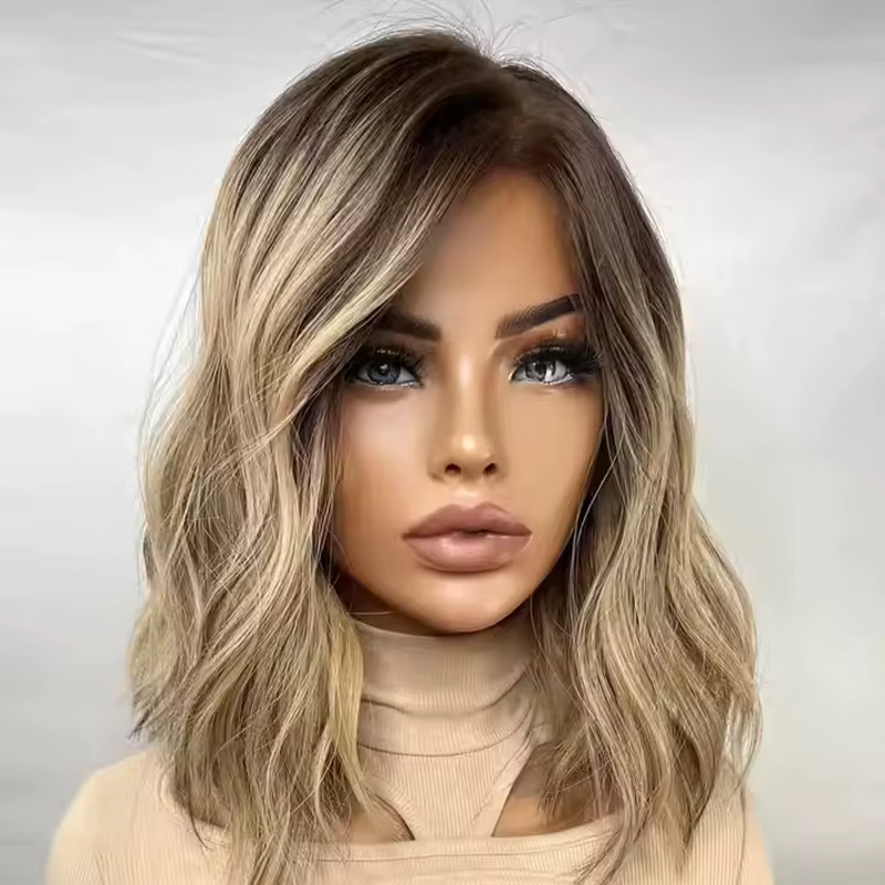 Perruque synthétique blonde européenne authentique pour femme, racine brune, cheveux juifs ultraviol