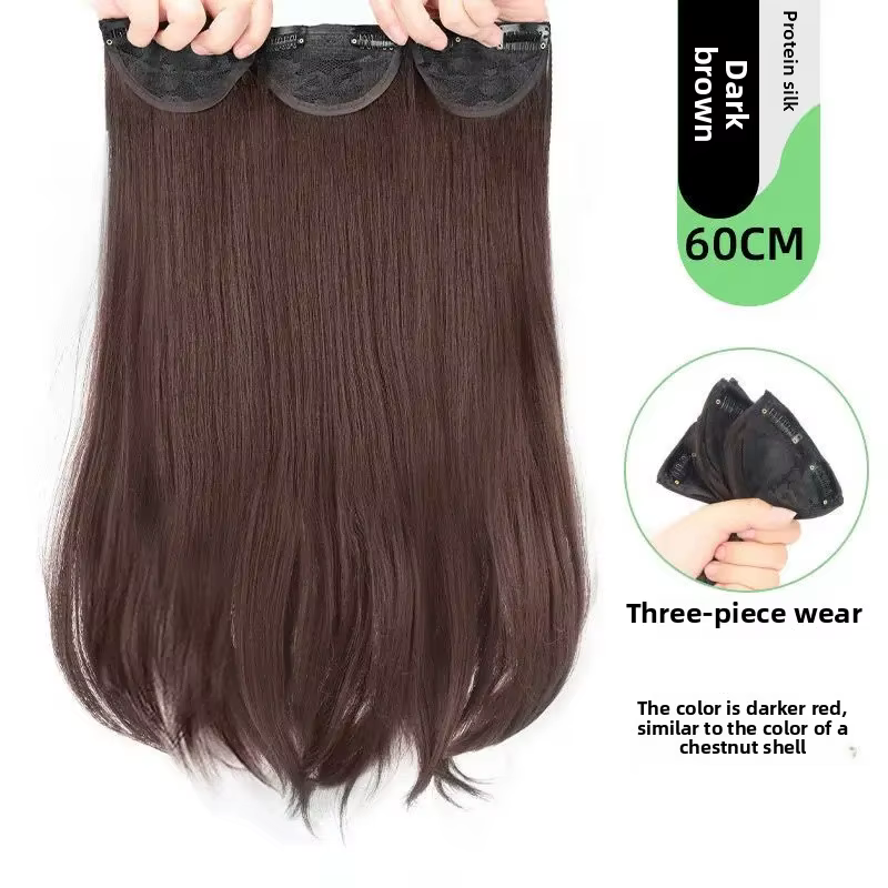Extensions de perruque trois pièces cheveux longs et raides réalistes pour femmes Extensions de chev