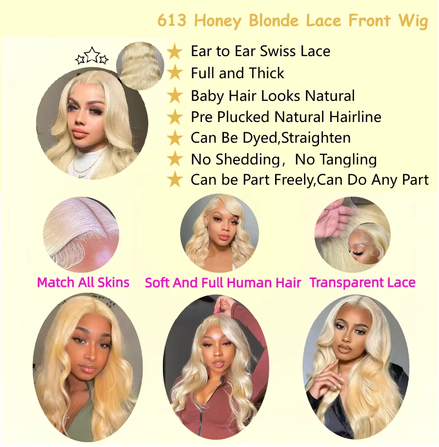 Perruques Body Wave Blond Miel 613, Densité 200, Perruques Frontales en Dentelle HD 13x6 de 40 Pouce