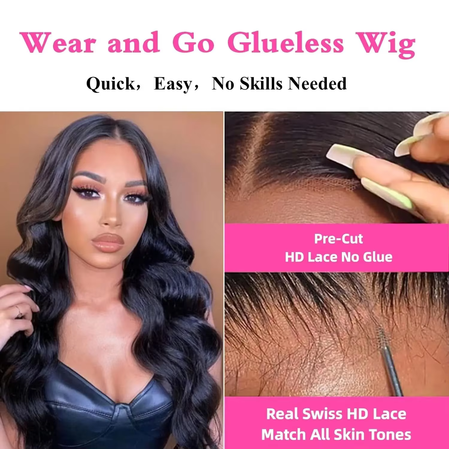 Perruque Body Wave 5x5 6x4 sans colle avec fermeture en dentelle, prête à porter, pré-coupée, en che