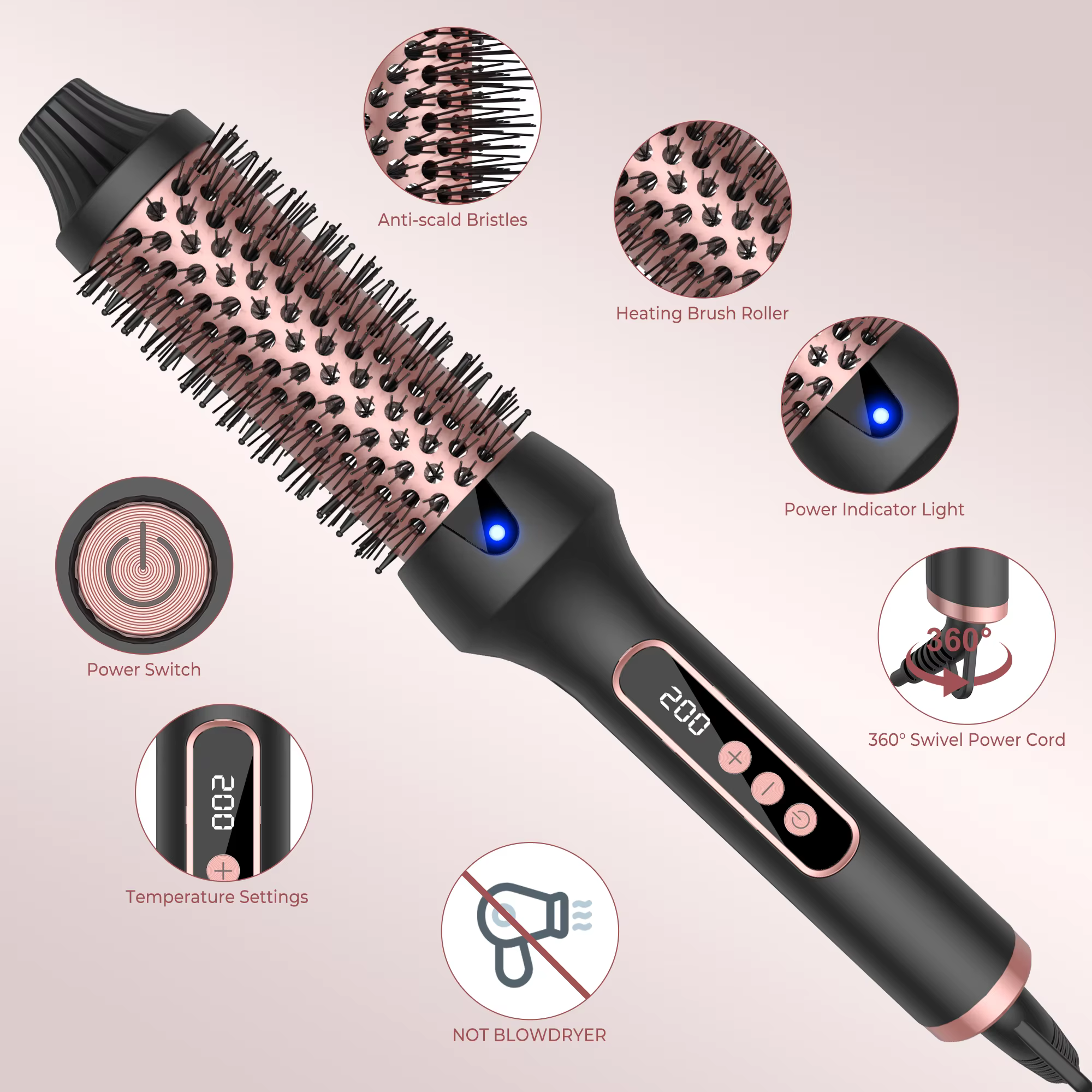 Brosse de fer à friser ionique, brosse thermique, peigne à friser, créer des boucles adt et volume, 