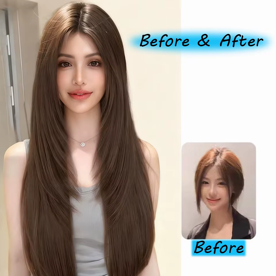 Perruque synthétique longue et lisse pour femme, cheveux naturels de haut niveau, à la mode, résista