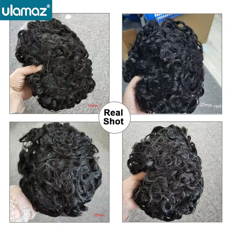 Australie toupet cheveux hommes système de cheveux bouclés pour hommes Pu peau dentelle hommes perru