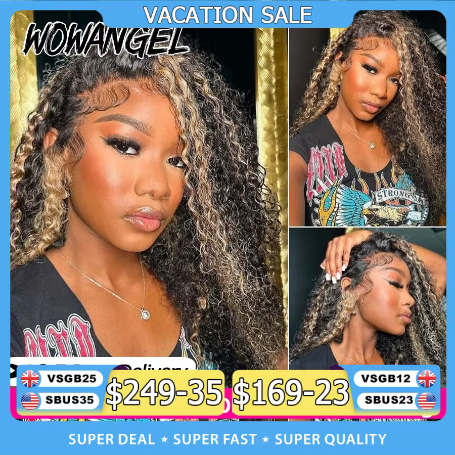 Perruque Lace Frontal Wig 100% naturelle bouclée, cheveux humains, à reflets ondulés, 1B/27, 13x6 HD