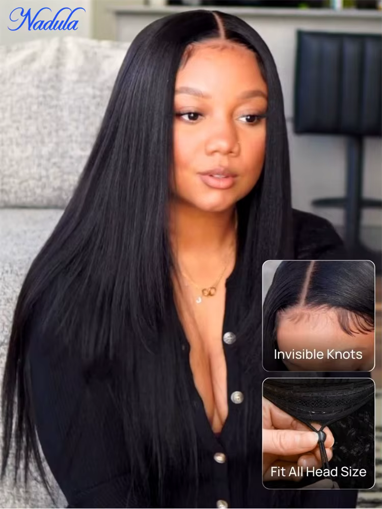 Nadula cordon Yaki droite sans colle perruque cheveux humains 7x5 Bye Bye noeuds Gueless perruque ch