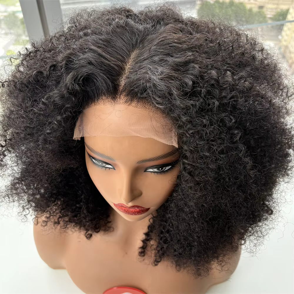 Millionaire reine sans colle perruque cheveux humains Afro crépus bouclés 5x5 fermeture dentelle per