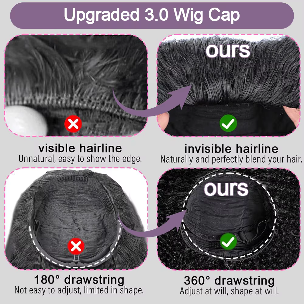 Nouvelle perruque 3-en-1 en cheveux humains, ondulée, densité 250%, avec bandeau, cordon de serrage,