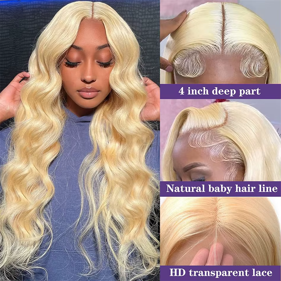 613 perruque de cheveux humains 13X6 vague de corps Blonde Hd dentelle frontale perruque pré-épilée 