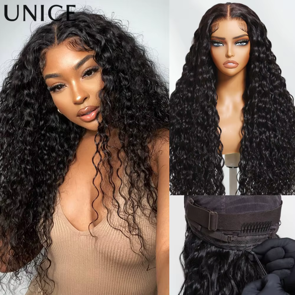 Unice cheveux cordon casquette 7x5 & 13x4 vague d'eau perruque de cheveux humains avec des cheveux d