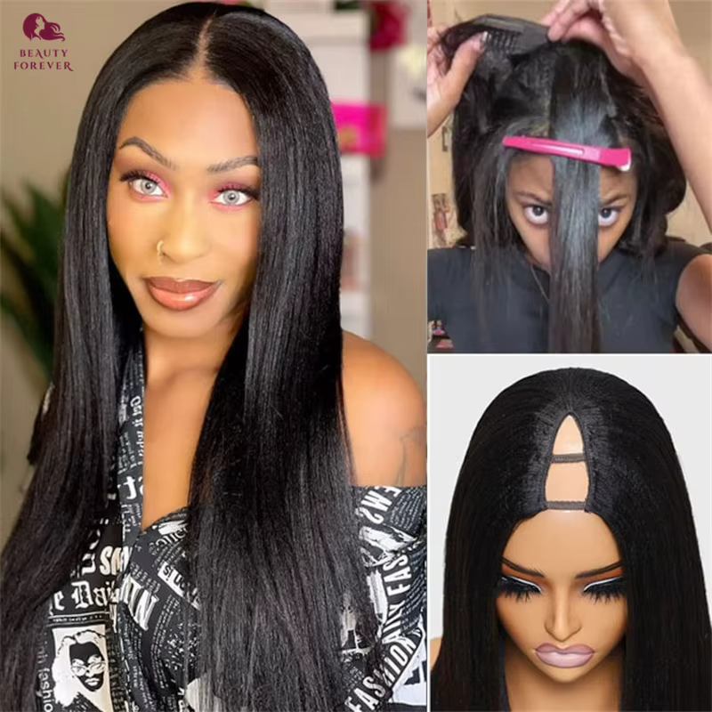 Beautyforever EasiContour ™    Yaki droite V partie perruque cheveux humains élastique cordon Yaki V