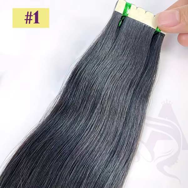 Extensions de cheveux naturels ADEIRS Mini Tape In, extensions invisibles à bandes adhésives, noires