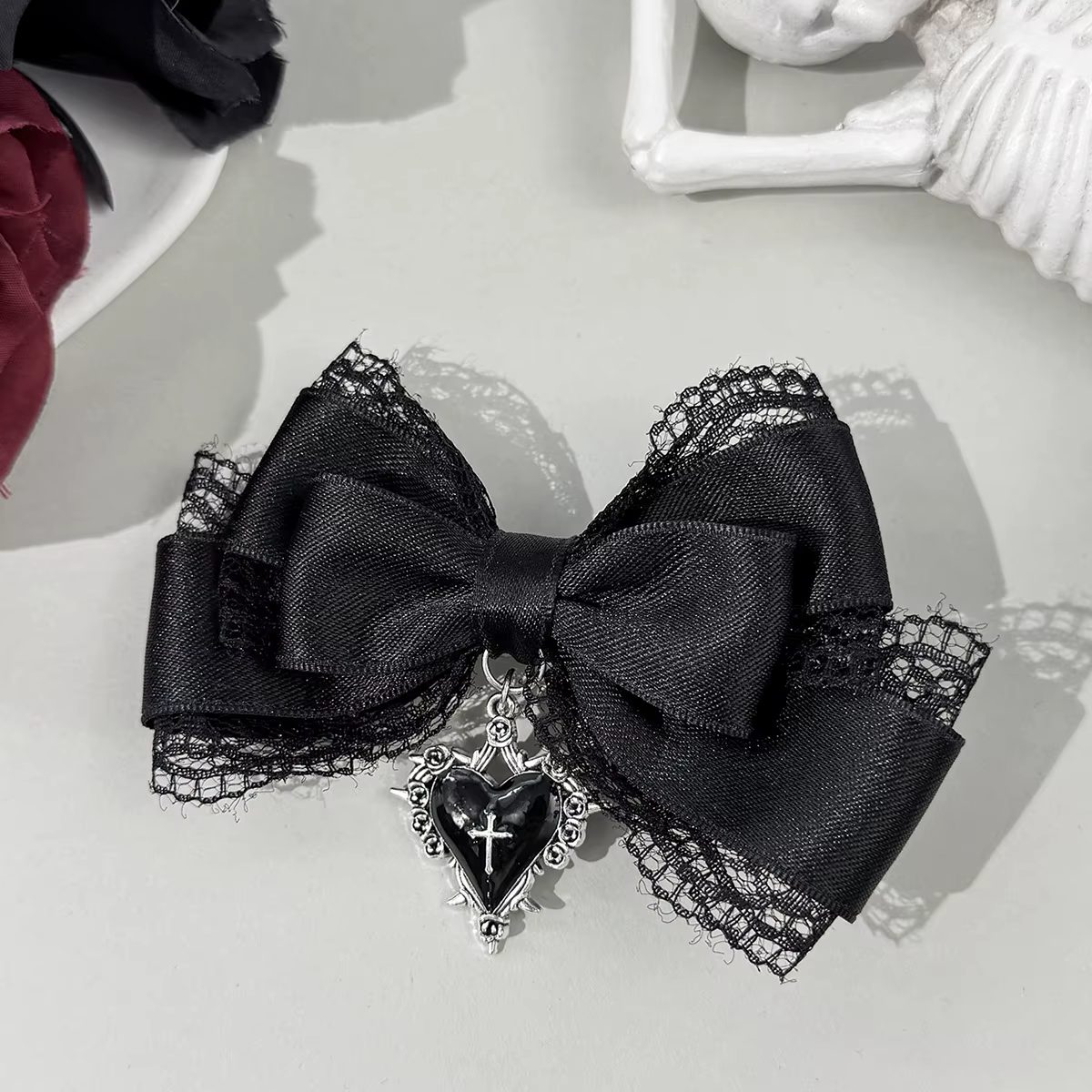 Pinces à cheveux gothiques Style Lolita, nœud en ruban de dentelle noire, pinces à cheveux à la mode
