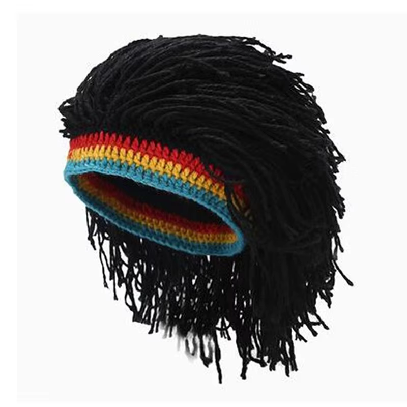 Perruque tricotée jamaïcain, chapeau tressé, chapeau de cheveux unisexe, bonnets de perruque fantais