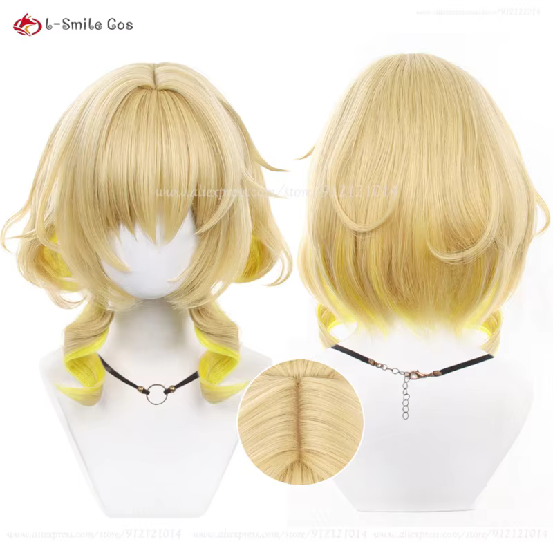 Hbackpack Aglaea-Perruque de Cosplay Jaune Dégradé Or, Perruques Bouclées, Degré de Chaleur, Cheveux