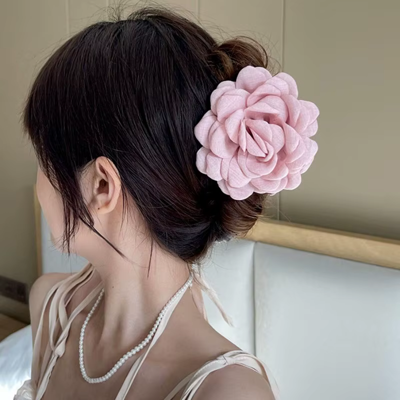 Pinces à cheveux en tissu français pour femmes et filles, pinces à cheveux fleur rose, épingles à ch