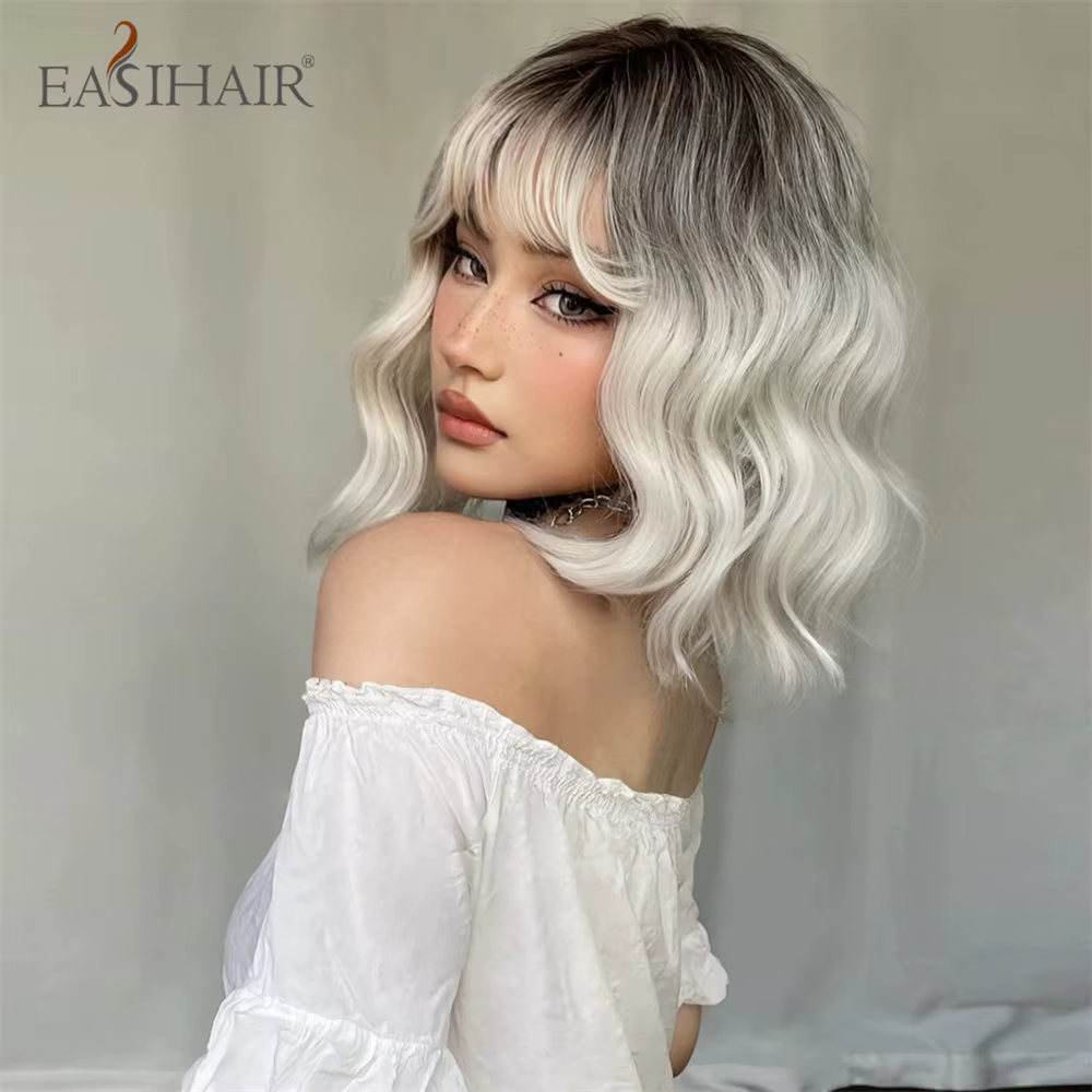 EASIHAIR – perruque synthétique Lolita courte et ondulée avec frange pour femmes, résistante à la ch