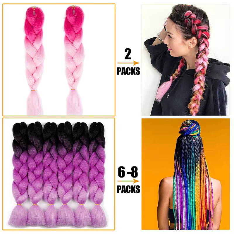 Tressage synthétique ombré 24 pouces, 1 paquet, boîte pré-étirée, Extensions de Crochet colorées Jum