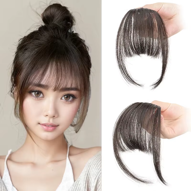 Frange synthétique invisible, extension de cheveux, frange avant, postiche, noir, brun, accessoires