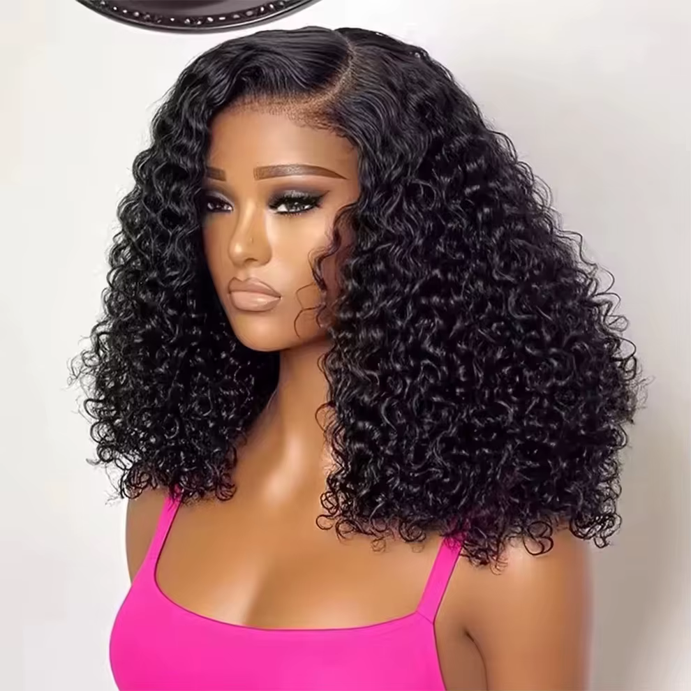 Perruques sans colle 100% cheveux humains, perruques courtes bob ondulées, perruques frontales en de