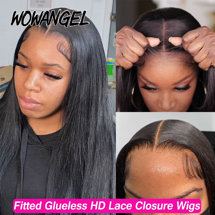 Wow Angel-Perruque sans colle noire de jais pour femme, fermeture à lacet HD, perruques de cheveux h