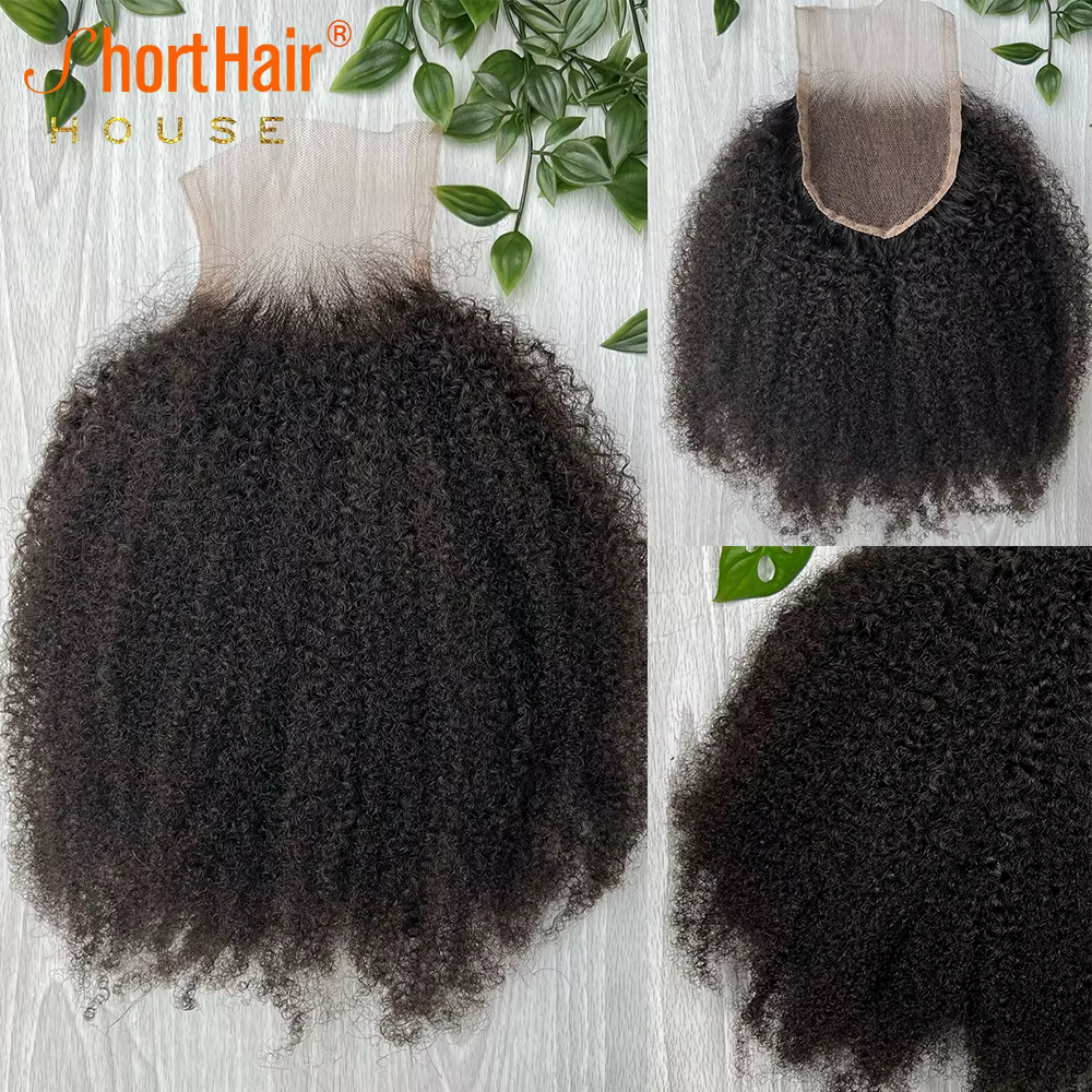 Afro crépus bouclés cheveux humains brésilien 4x4 5x5 HD dentelle fermeture cheveux humains 360 Tran