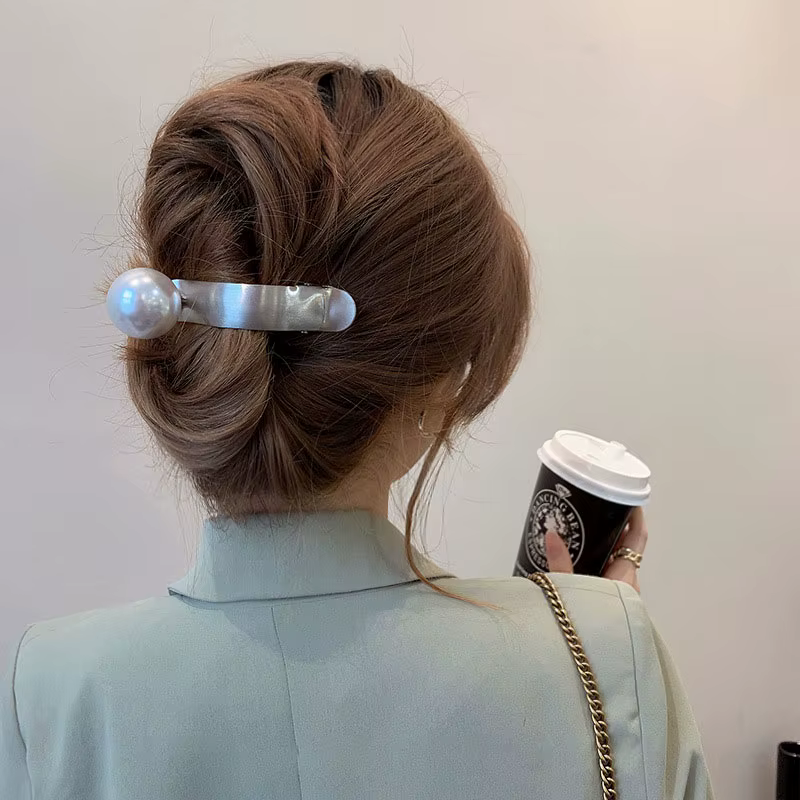 Pince à cheveux en métal avec perles, pince à cheveux en forme de bec de canard, épingle à cheveux,